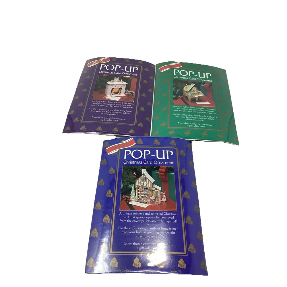 Vtg (3) Pop Up Paper Christmas Card Ornament Herlin Cards Inc. NEW